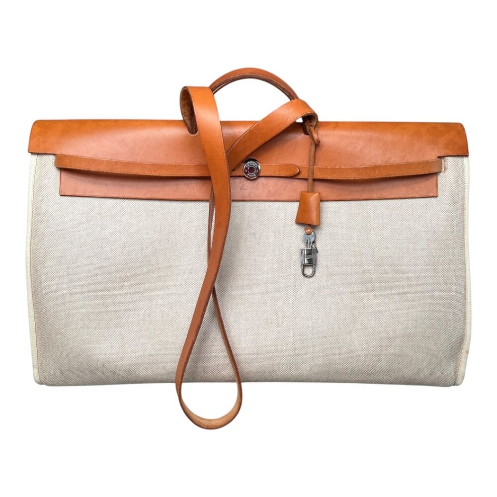 Hermes Natural Toile Cabin Herbag 50 Travel Weekender Handbag Shoulder Bag